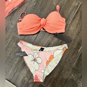 orange floral 2 piece swim suit